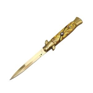 Navaja automática AKC Stiletto con mango dorado de 8,75 pulgadas