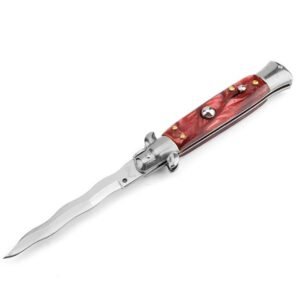 Cuchillo italiano Stiletto Switch Kris Blade Fick de 8,75 pulgadas, color rojo