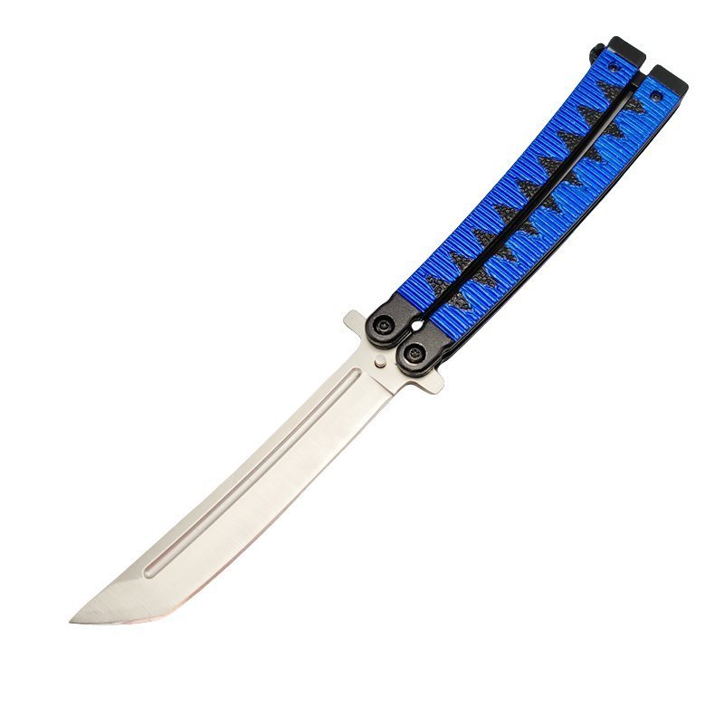 7b10f0326e6b64e65e8fd875085ac42.jpg Navaja mariposa Balisong de estilo japonés samurái de 9,5 pulgadas, color azul
