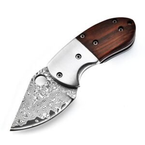 Mini Mantis Knife Damascus Steel Folding Knife Wooden Handle Navaja de bolsillo Portable Unboxing