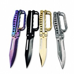 Navaja Trinchera Mariposa-4 Colores Plegable Balisong con guarda nudillos - negro