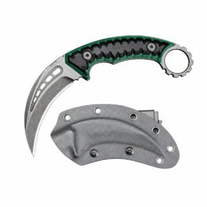 cuchillo de cuchilla fija de Karambit – garra de acero D2 con G10 mango & funda verde