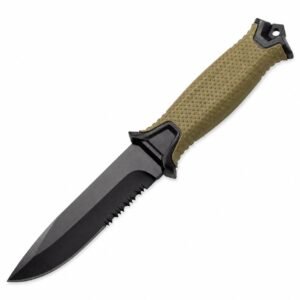 Cuchillo de cuchilla fija al aire libre con serración parcial – Verde