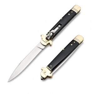 Cuchillo de apertura lateral de la guardia de latón de cuerno negro